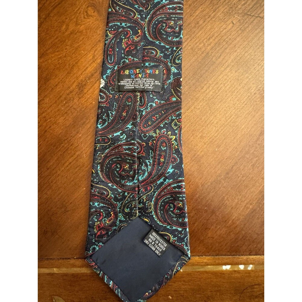 Looney Tunes Mania Neck Tie Warner Bros Paisley Taz Bugs Bunny Daffy Duck Teal